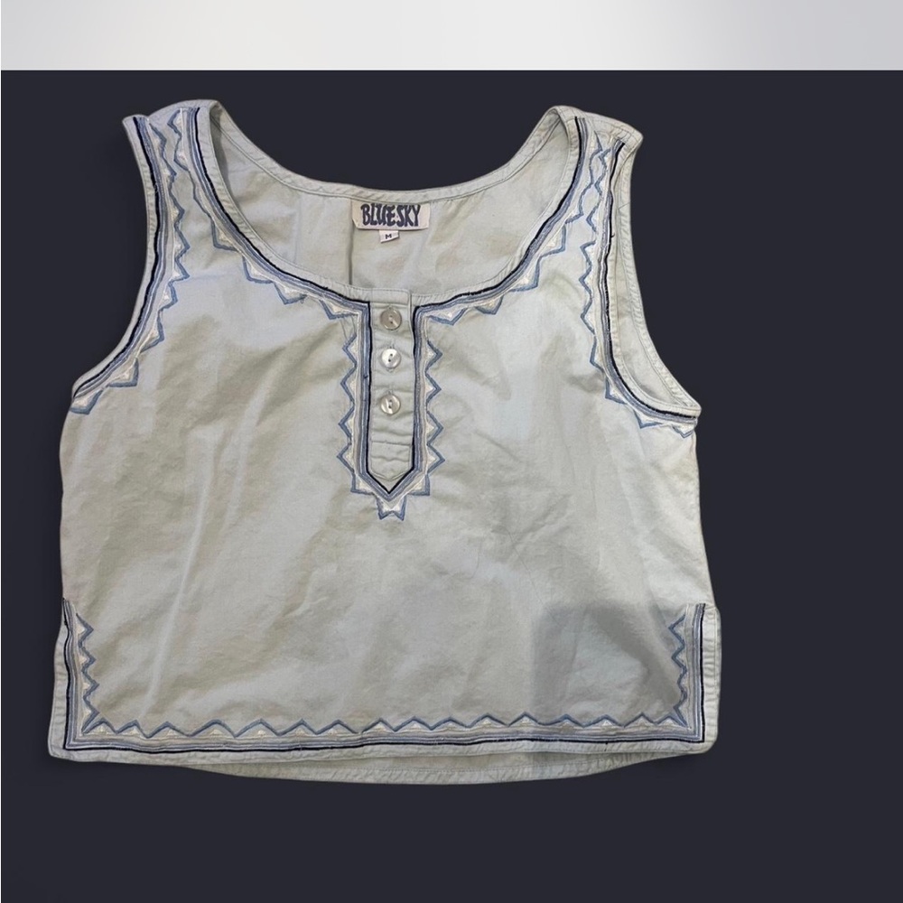 Blue Sky Light BlueTank with Embroidery
